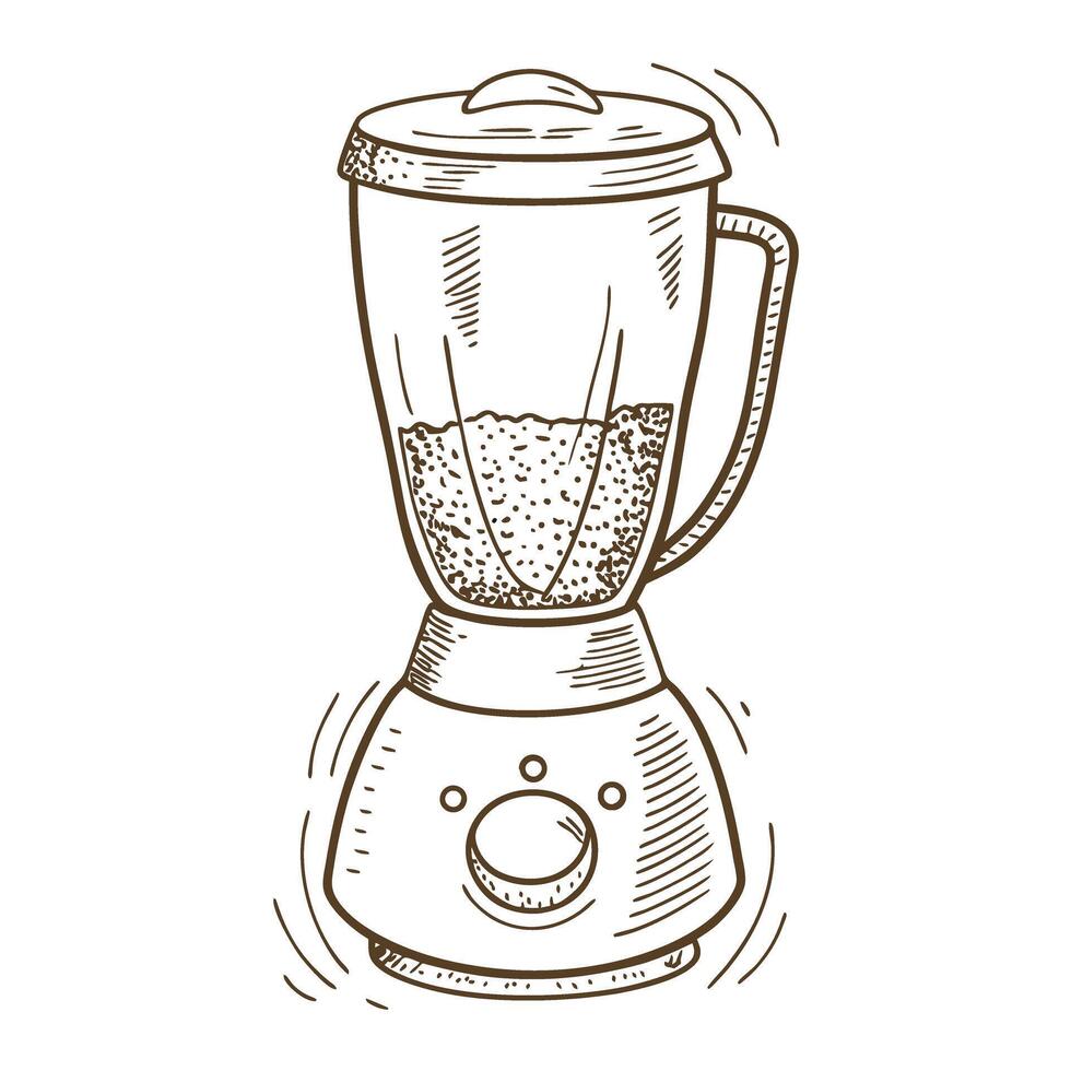 retro hand drawn blender illustration with movement lines for culinary design vector