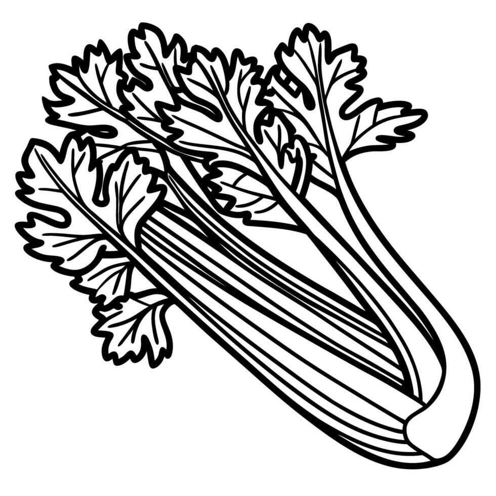 celery illustration fine line art of fresh green stalks and leaves for healthy eating themes vector