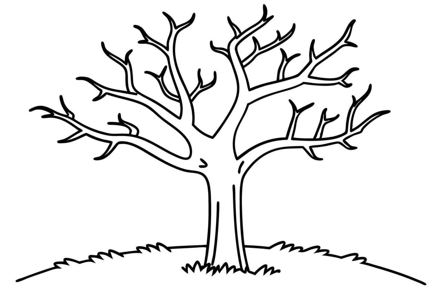 Leafless tree illustration in winter landscape bare branches, minimalist nature design vector