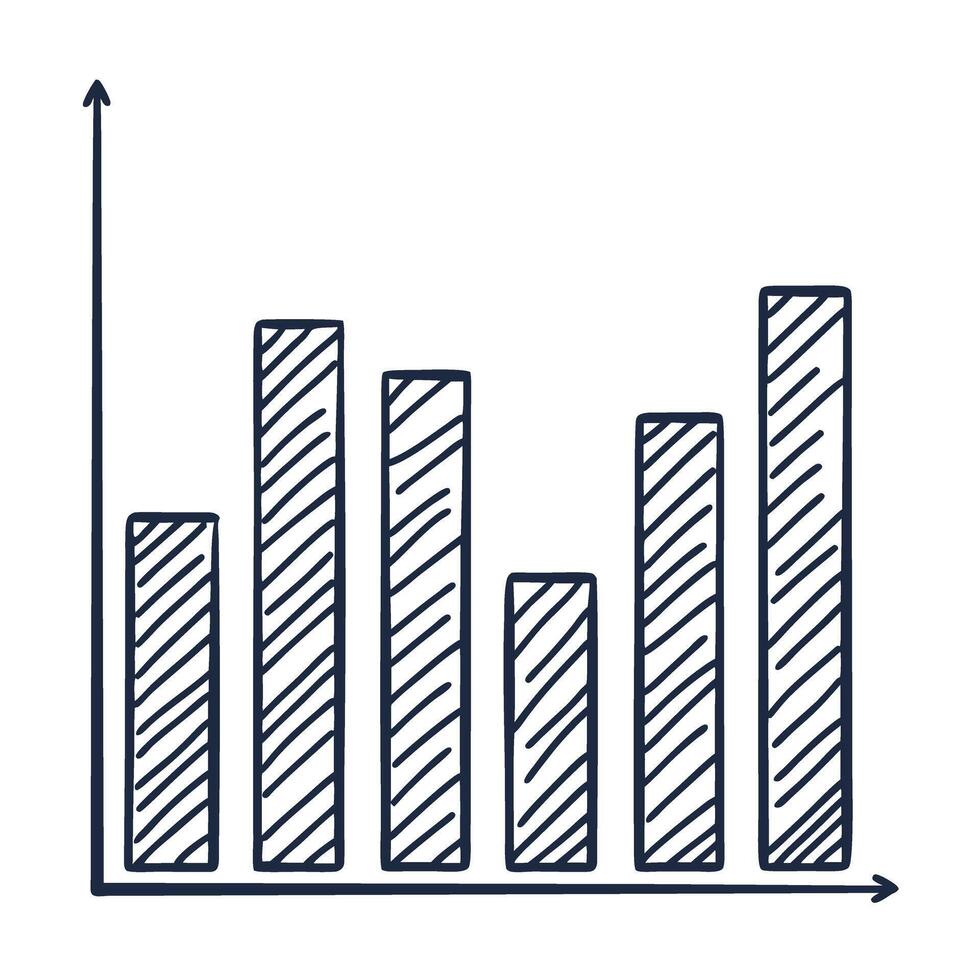 hand drawn bar chart with rising graph arrows indicating growth and statistics vector
