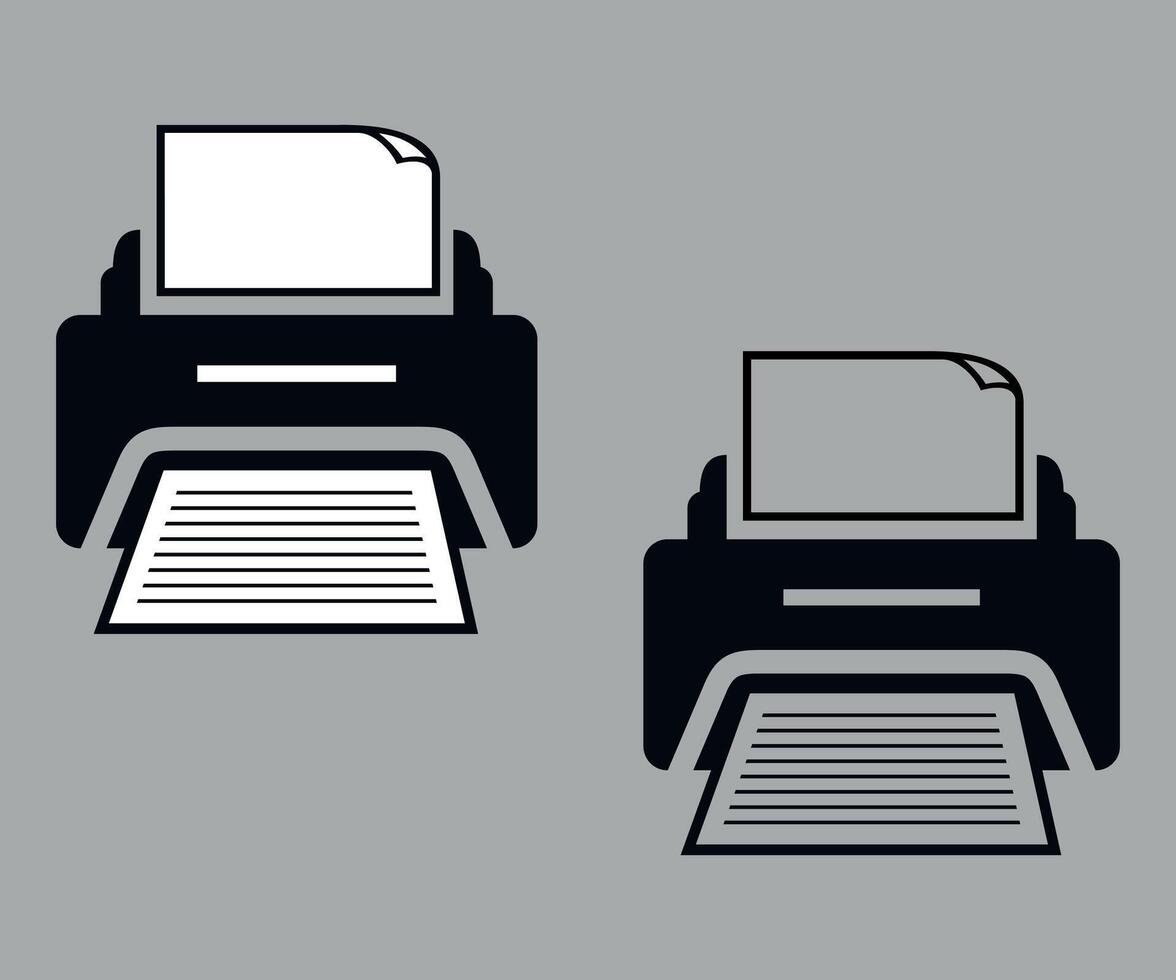 Black and white stylized printer icon isolated on blue background vector