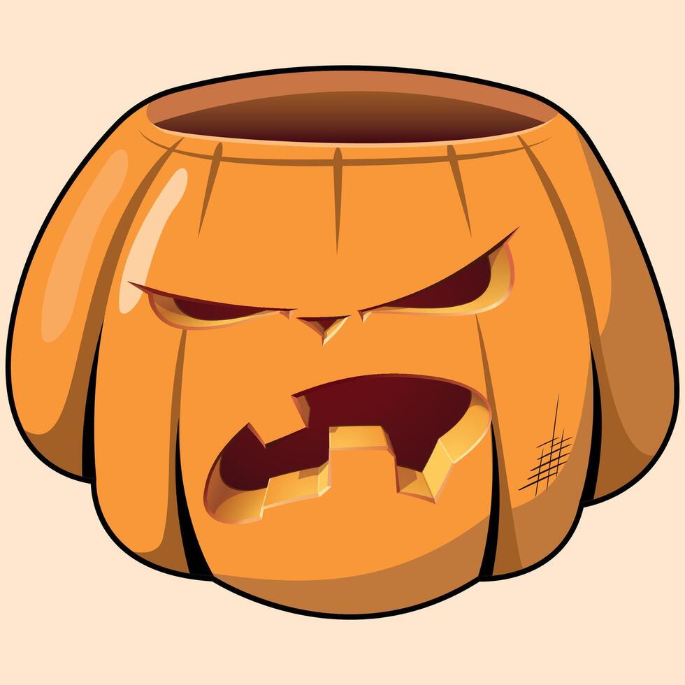 colorful orange evil pumpkin icon with cut out smile for halloween on white background vector