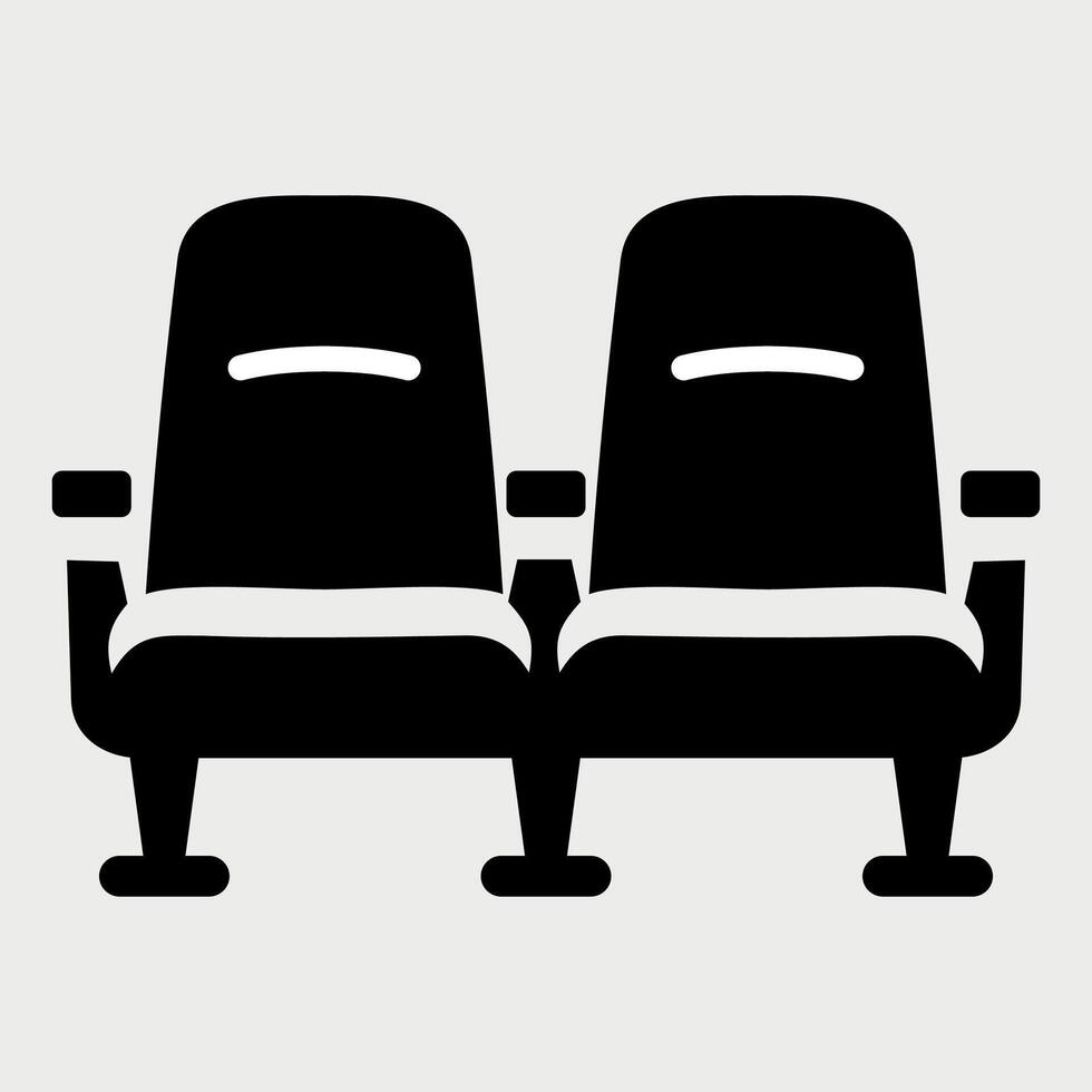 white stylized waiting chairs icon isolated on black background vector