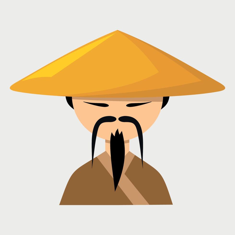 colored stylized icon of chinese man in hat isolated on white background vector