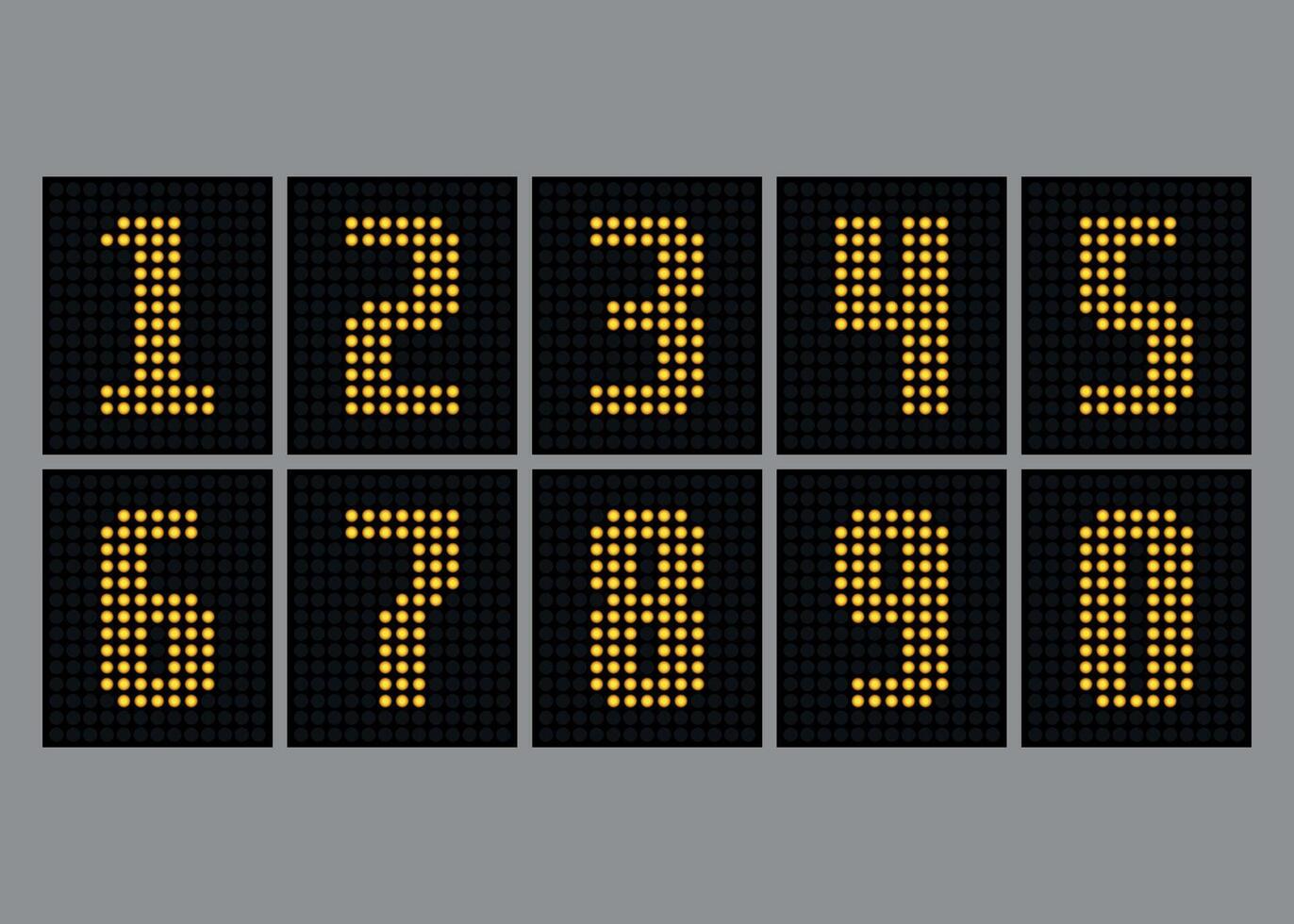 Set of yellow dot numbers for electronic scoreboard isolated on white background vector