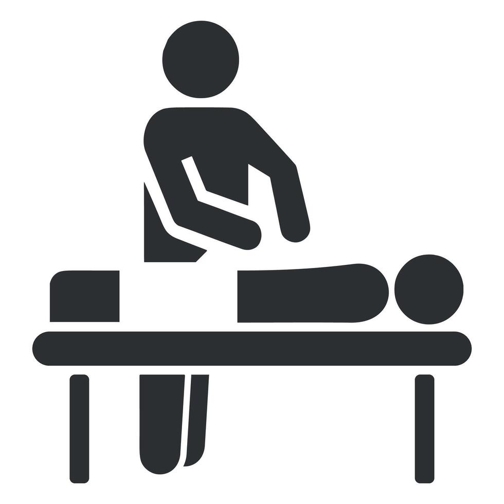 black and white icon of a massage therapist leaning over a patient isolated on a white background vector