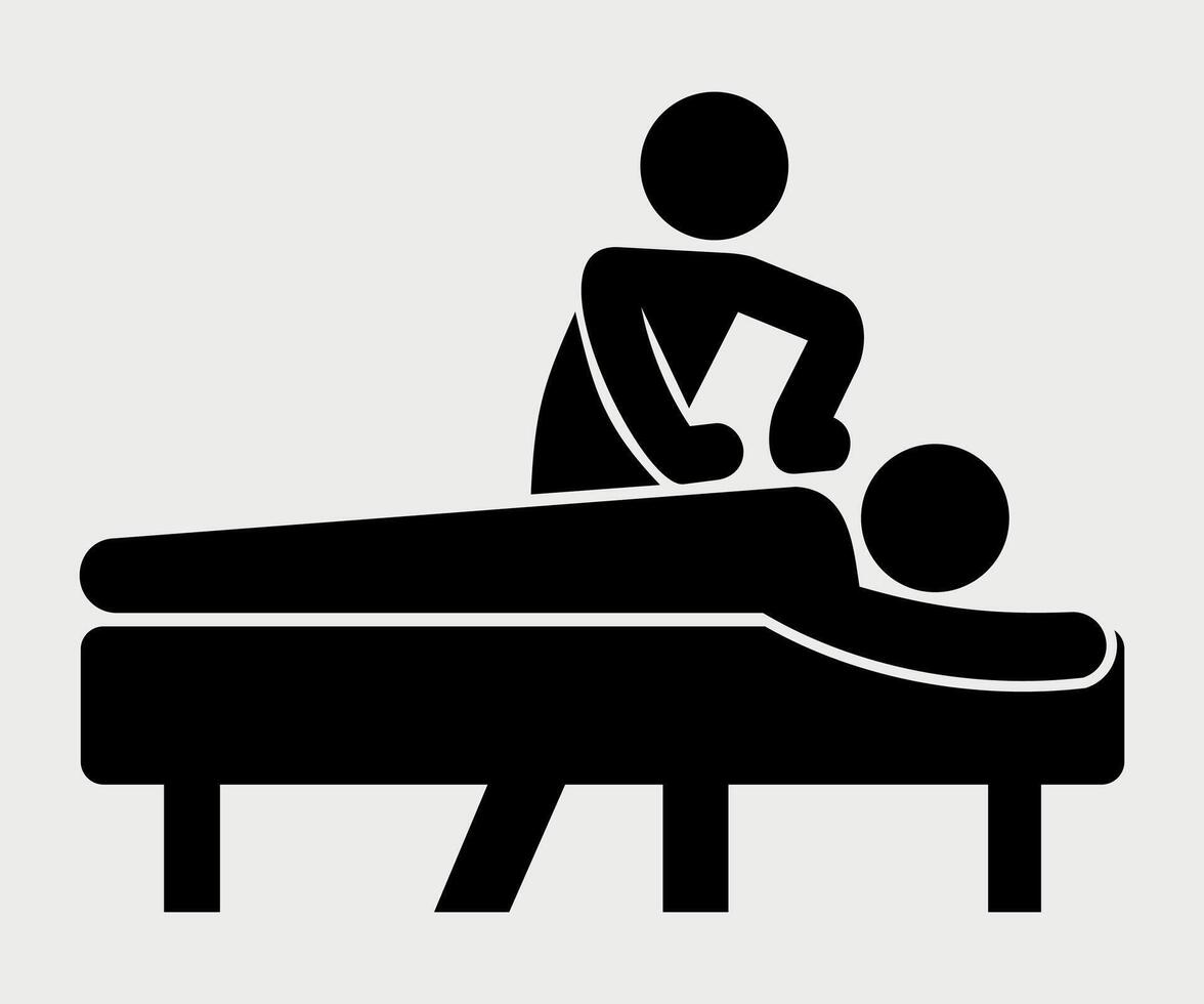 black and white icon of masseur doing massage isolated on white background vector