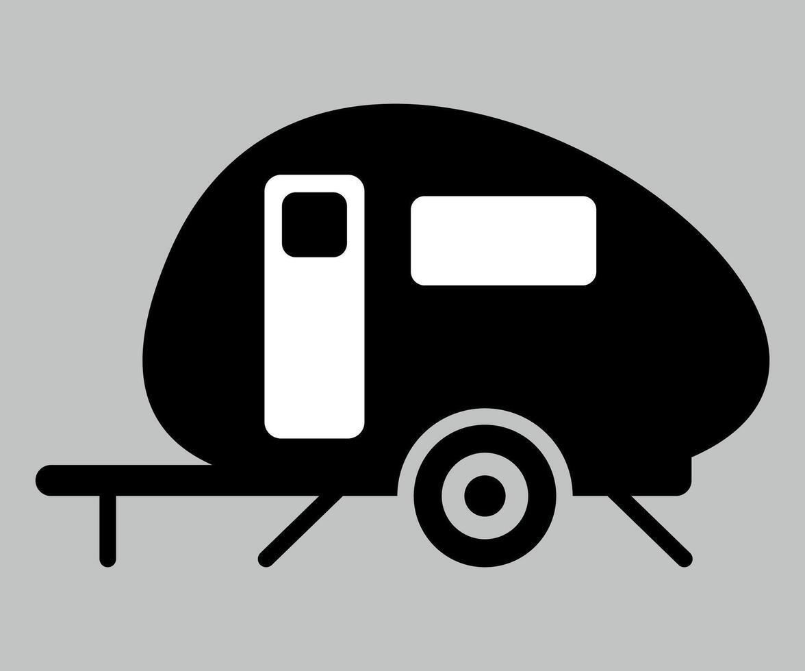 black and white icon of mobile home trailer isolated on white background vector
