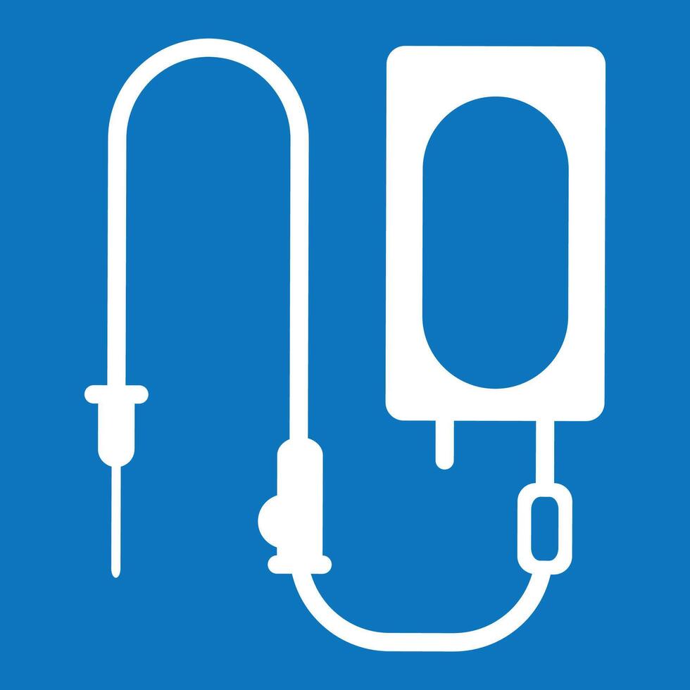 white blood transfusion system icon isolated on blue background vector