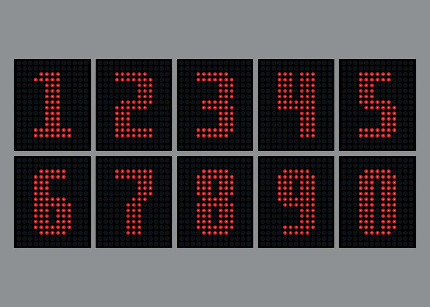 Set of red dot numbers for electronic scoreboard on white background vector