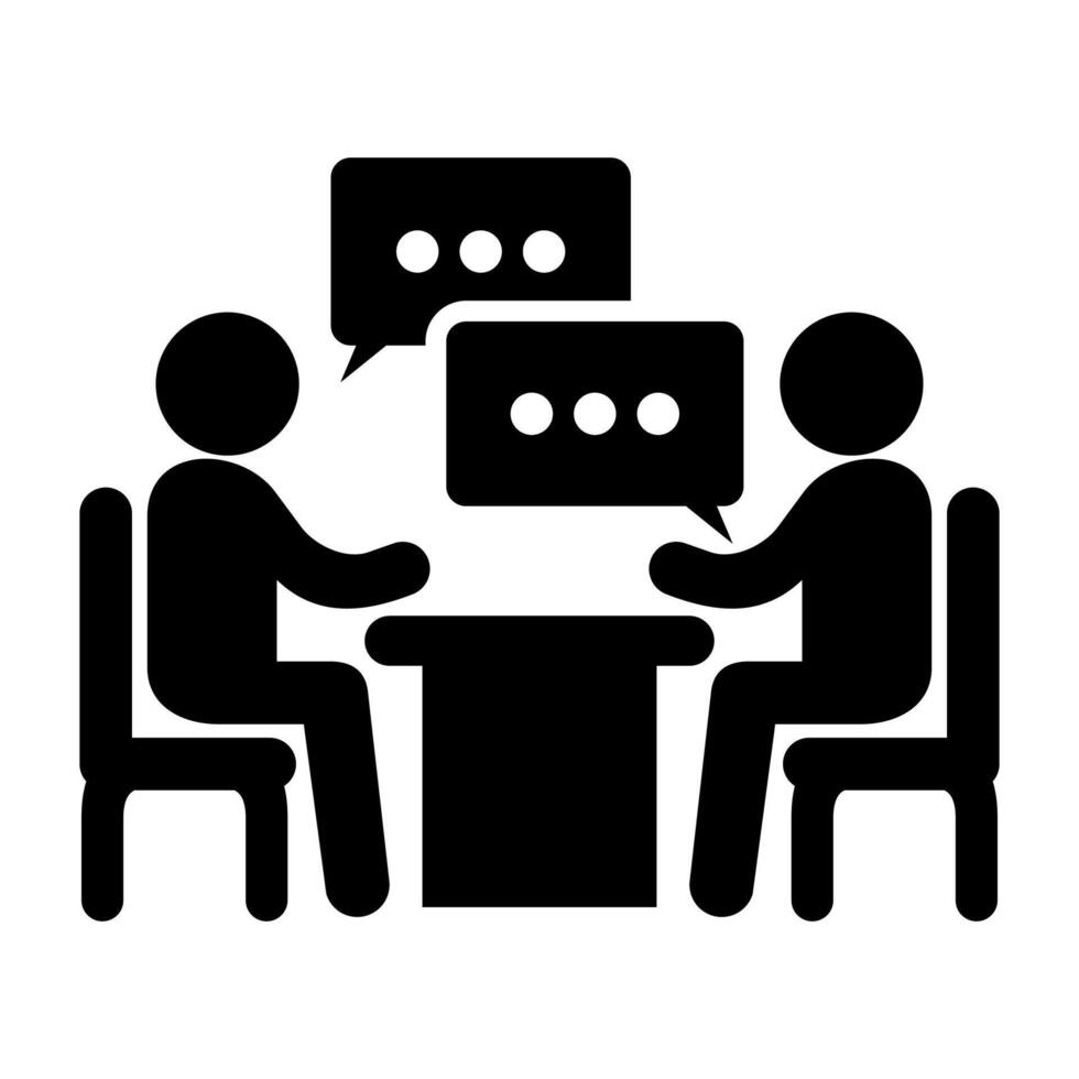 vblack and white icon of business meeting at table and messaging isolated on white background vector