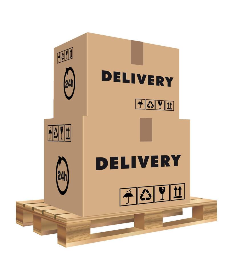 cardboard boxes standing on a pallet isolated on white background vector