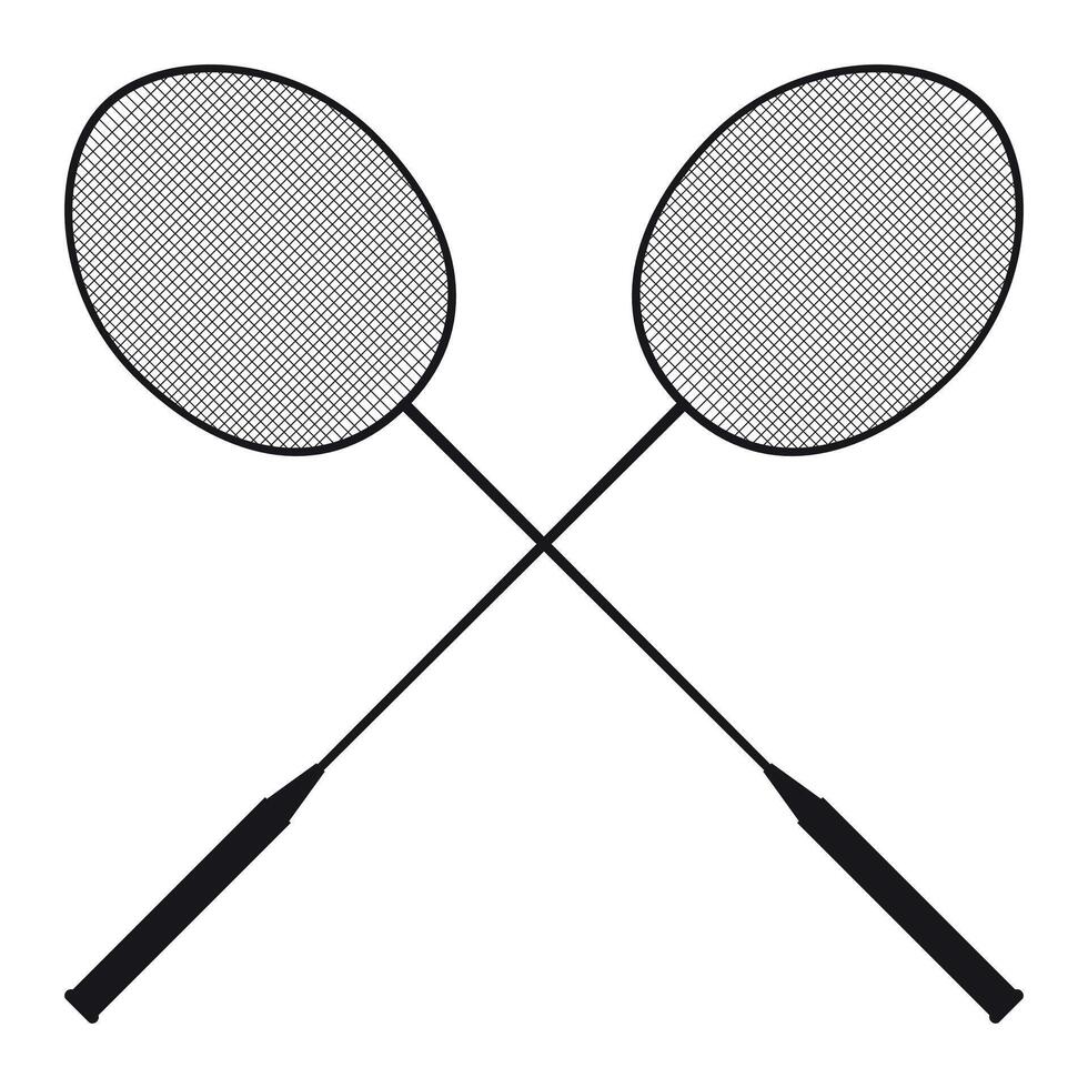 black and white icon of crossed badminton rackets isolated on white background vector