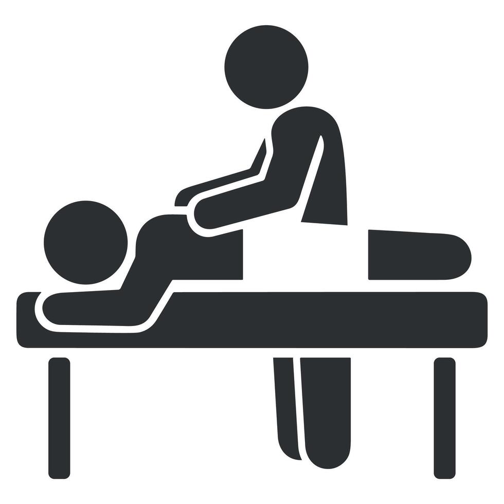 black and white icon of a massage therapist leaning over a patient on a white background vector