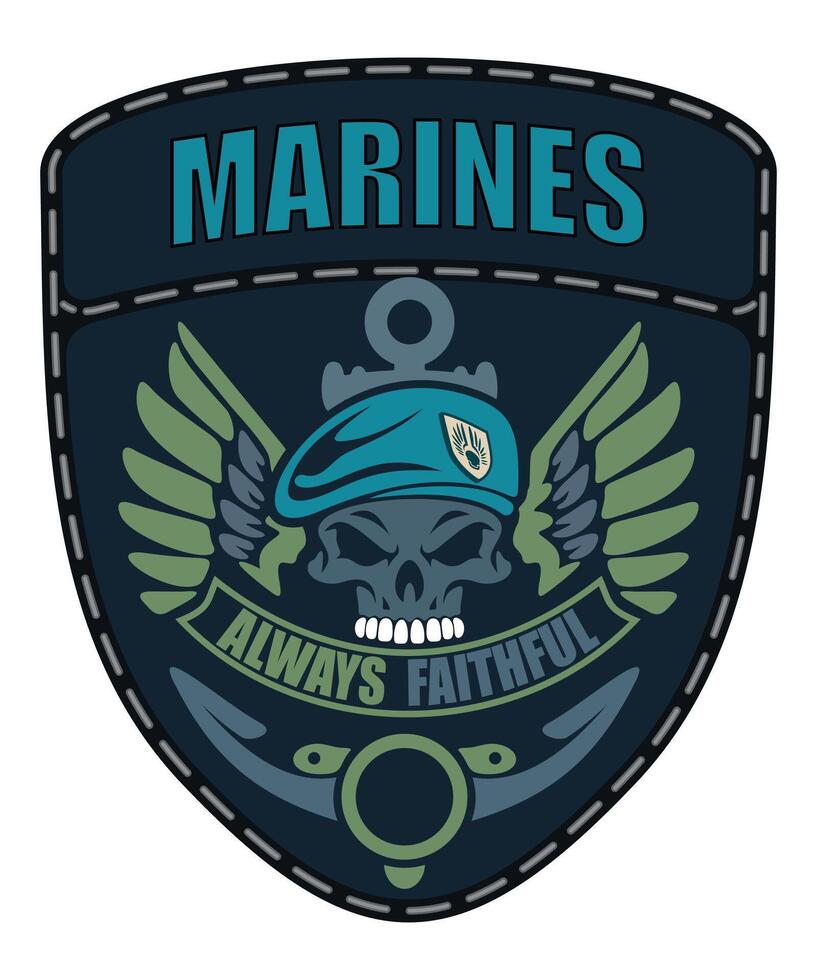 military army chevron marine with skull isolated on white background vector