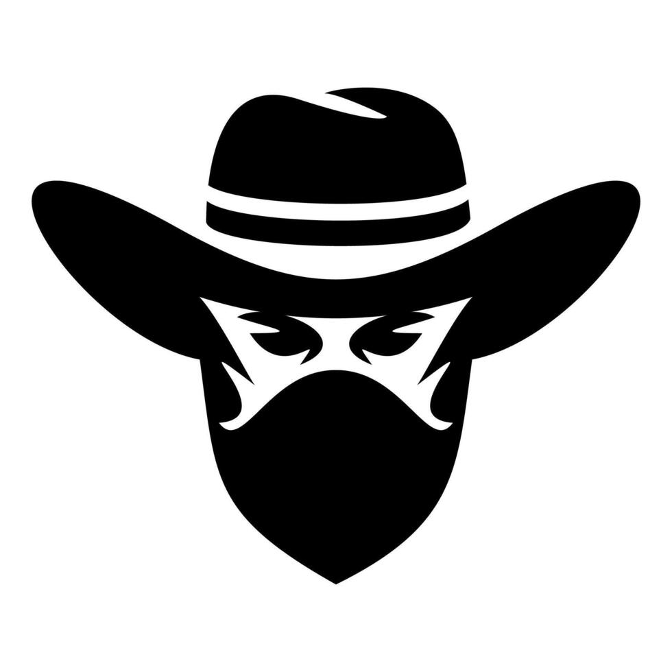black and white icon of cowboy in hat isolated on white background vector