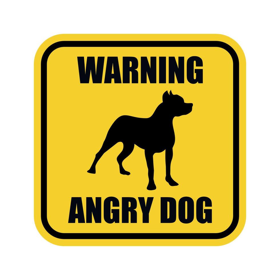 yellow square warning sign warning angry dog on white background vector