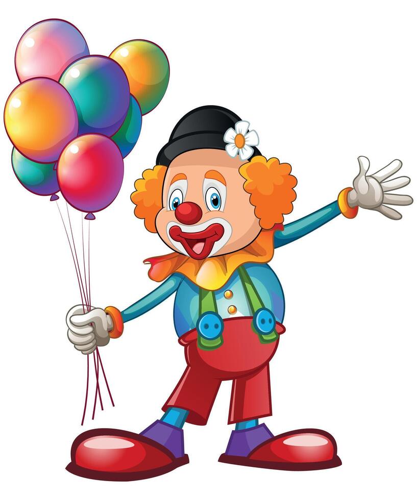 clown in hat and shoes holding balloons isolated on white background vector