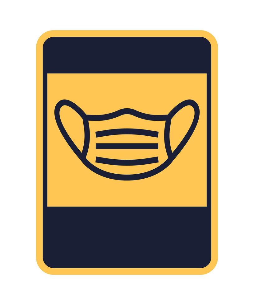 rectangular yellow icon caution face mask required isolated on white background vector