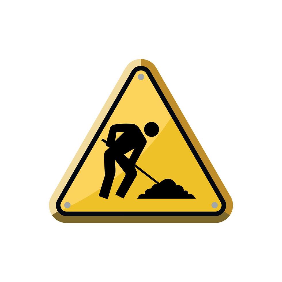 red triangle warning sign road works on white background vector