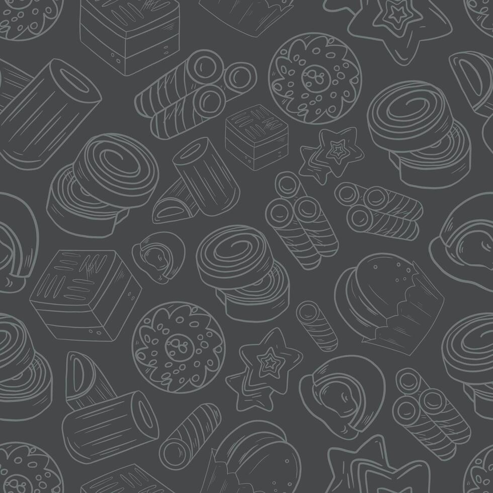stylized gray seamless pattern background of sweets cookies white color vector