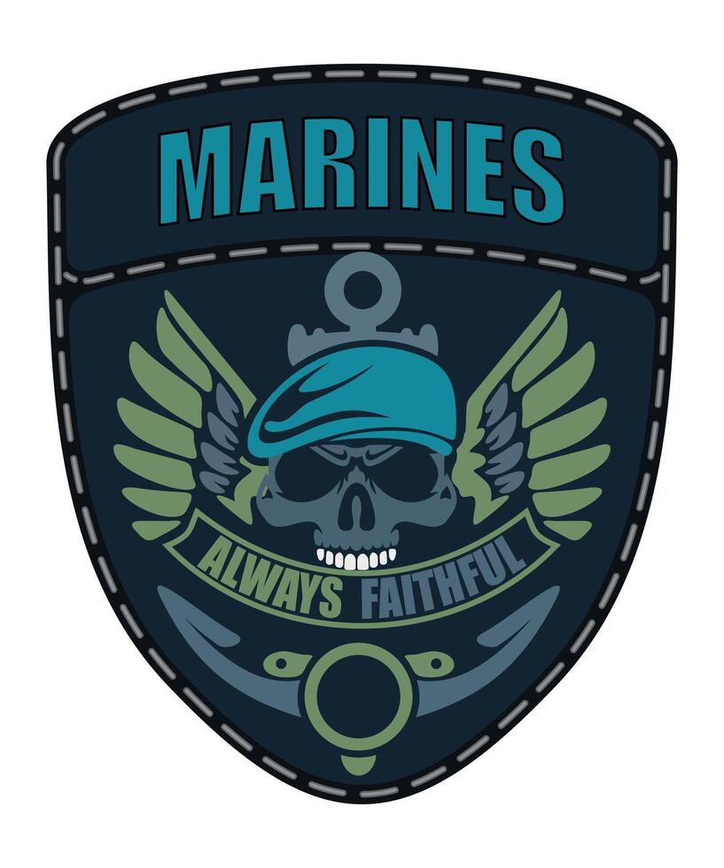 military army chevron marine with skull on white background vector