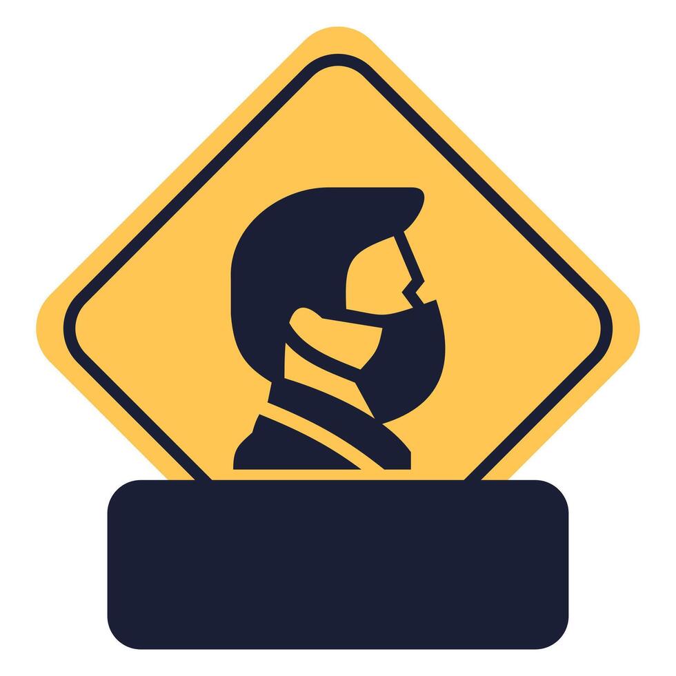 diamond yellow icon sign with rounded corners caution face mask required isolated on white background vector