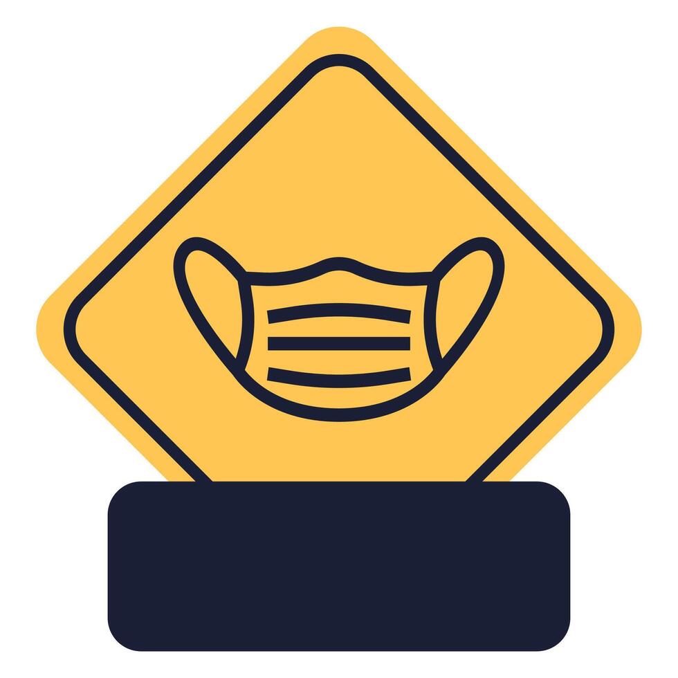 diamond yellow sign with rounded corners caution face mask required isolated on white background vector