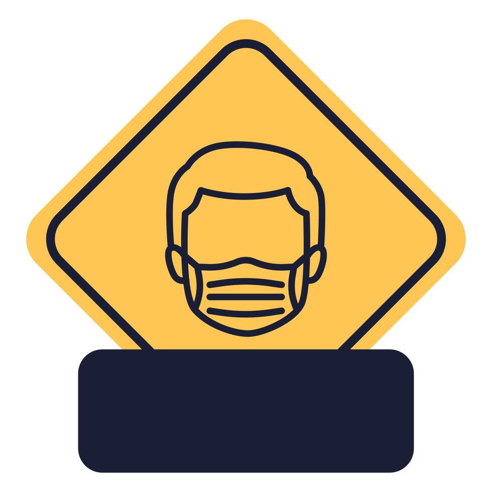 diamond yellow icon sign with rounded corners caution face mask required isolated vector