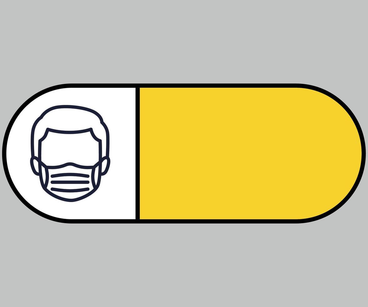 yellow icon sign with rounded corners caution face mask required isolated on white background vector