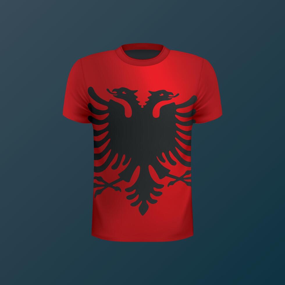 T-shirt with national flag of Albania isolated on dark background vector