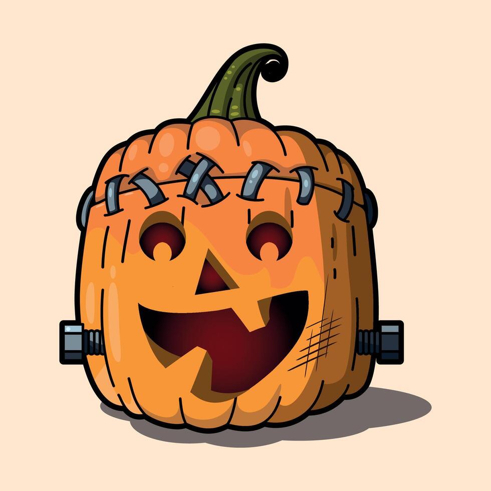 stylized colorful halloween pumpkin with carved smile isolated on warm background vector