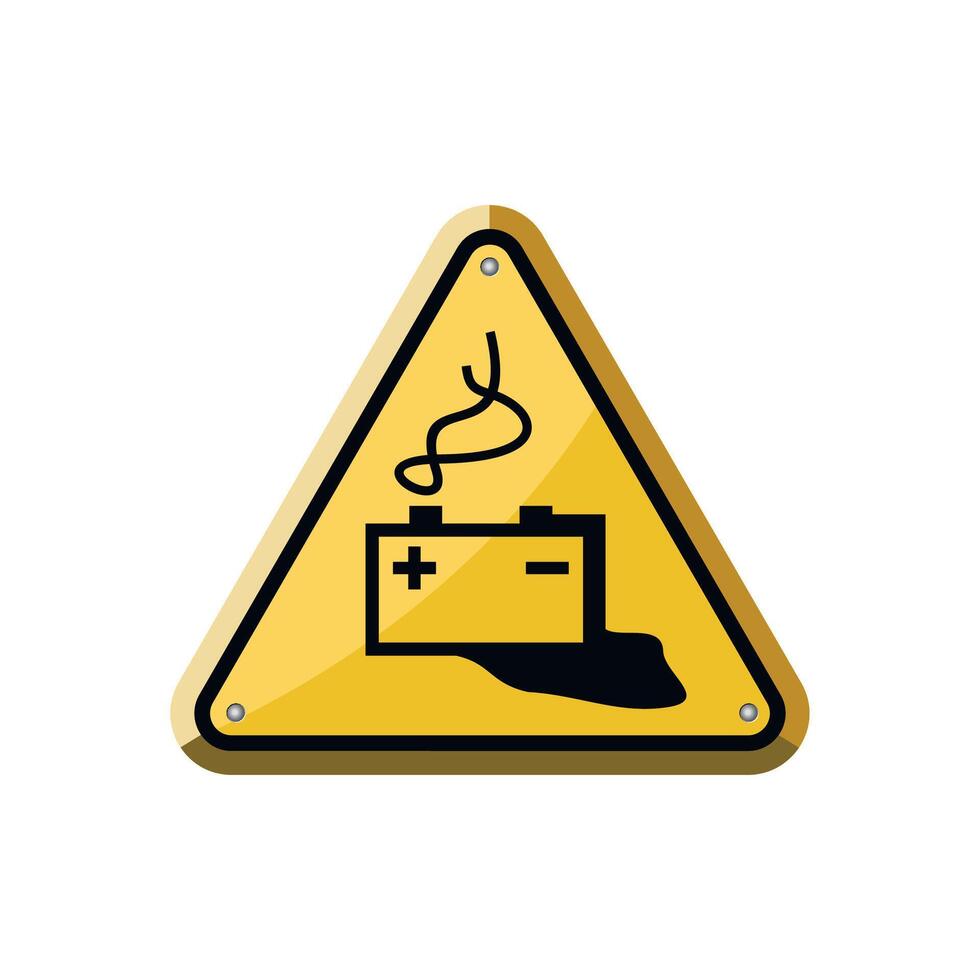 yellow triangle warning sign leaking battery vector