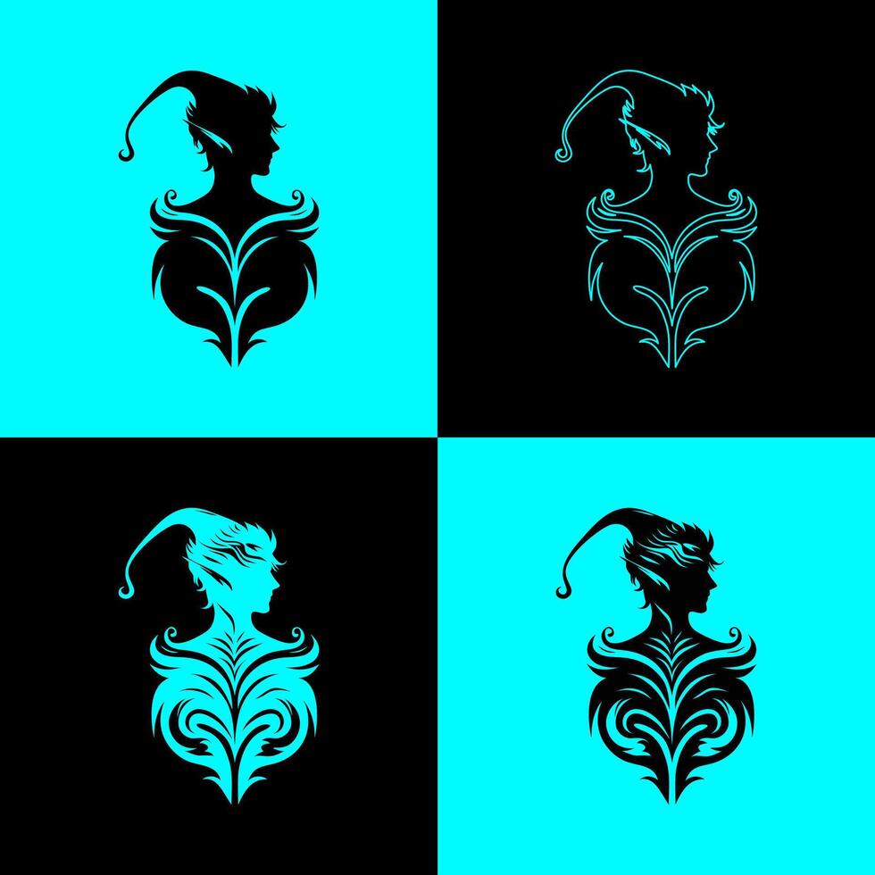 Fantasy Elf Warrior. Mythical Archer and Spearman Silhouette vector