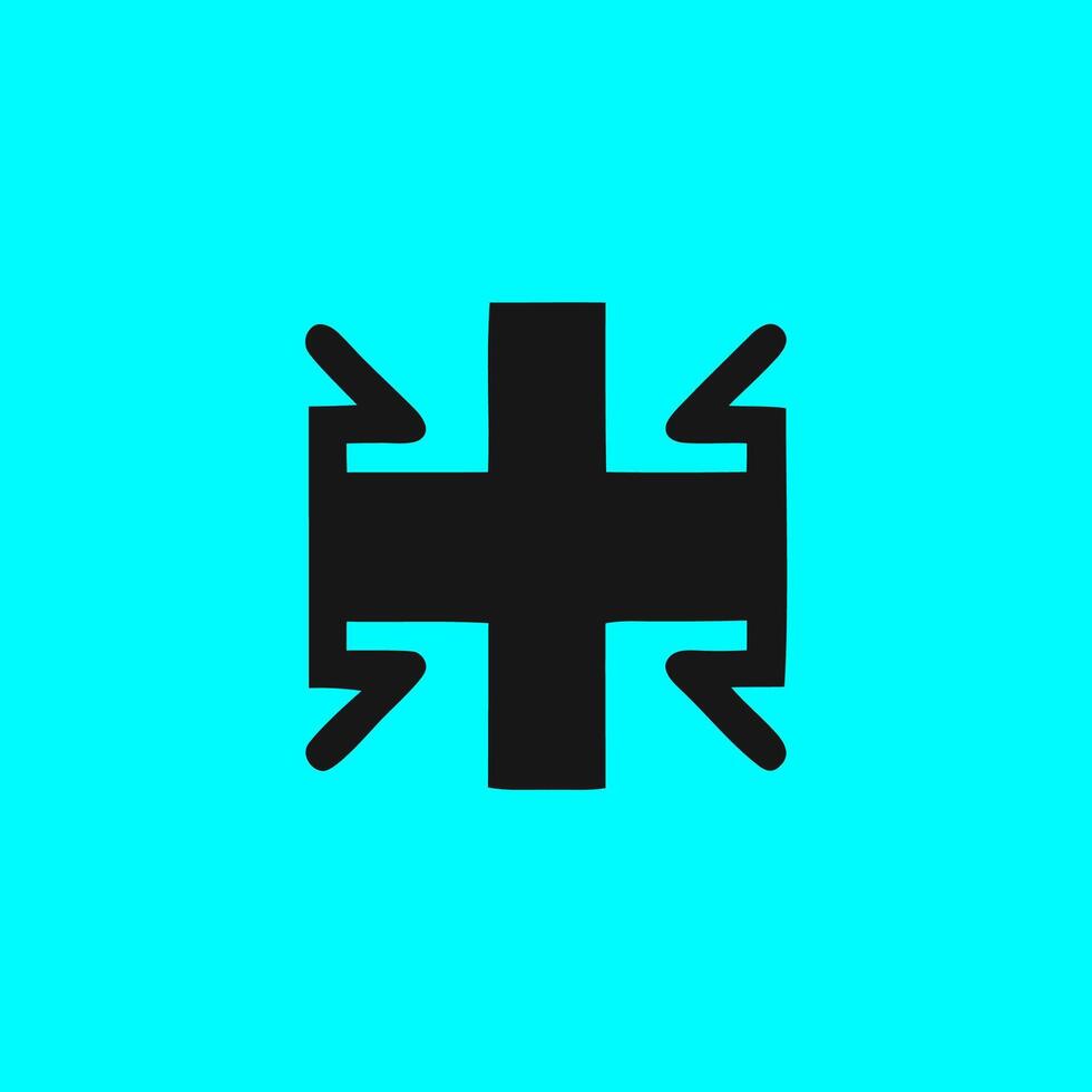 a black cross with arrows on a blue background vector