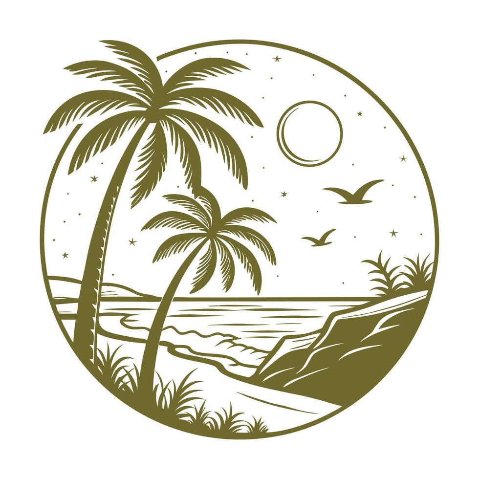 Florida Beach Silhouette Illustrations Ideal for TShirts Posters vector