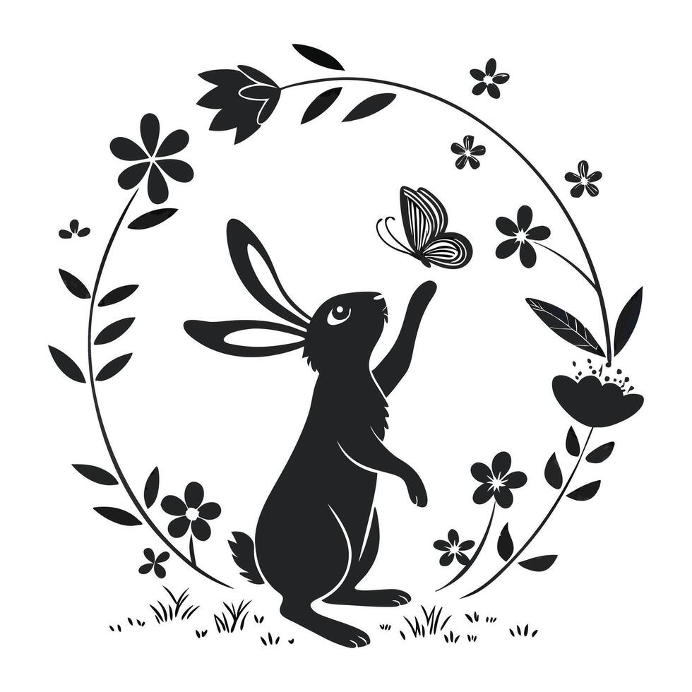 Hand drawn bunny outline illustration vector