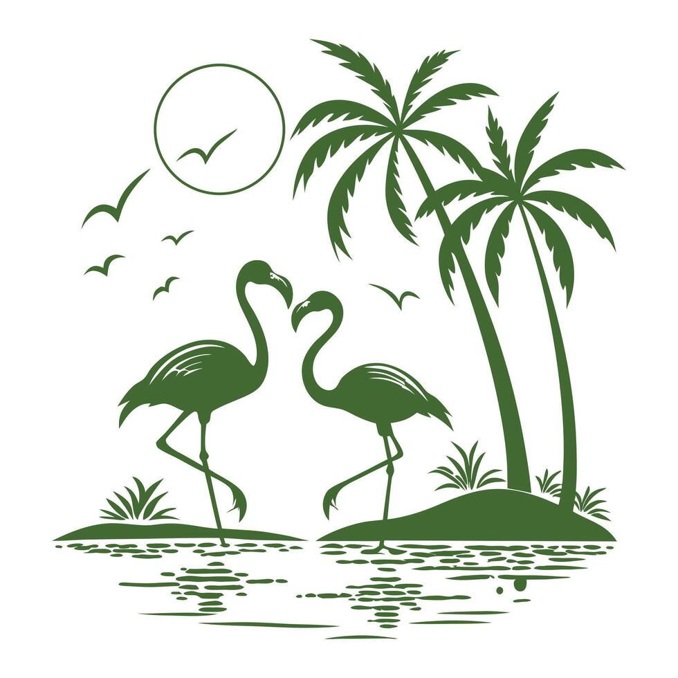 Flamingo Silhouette with palm vector
