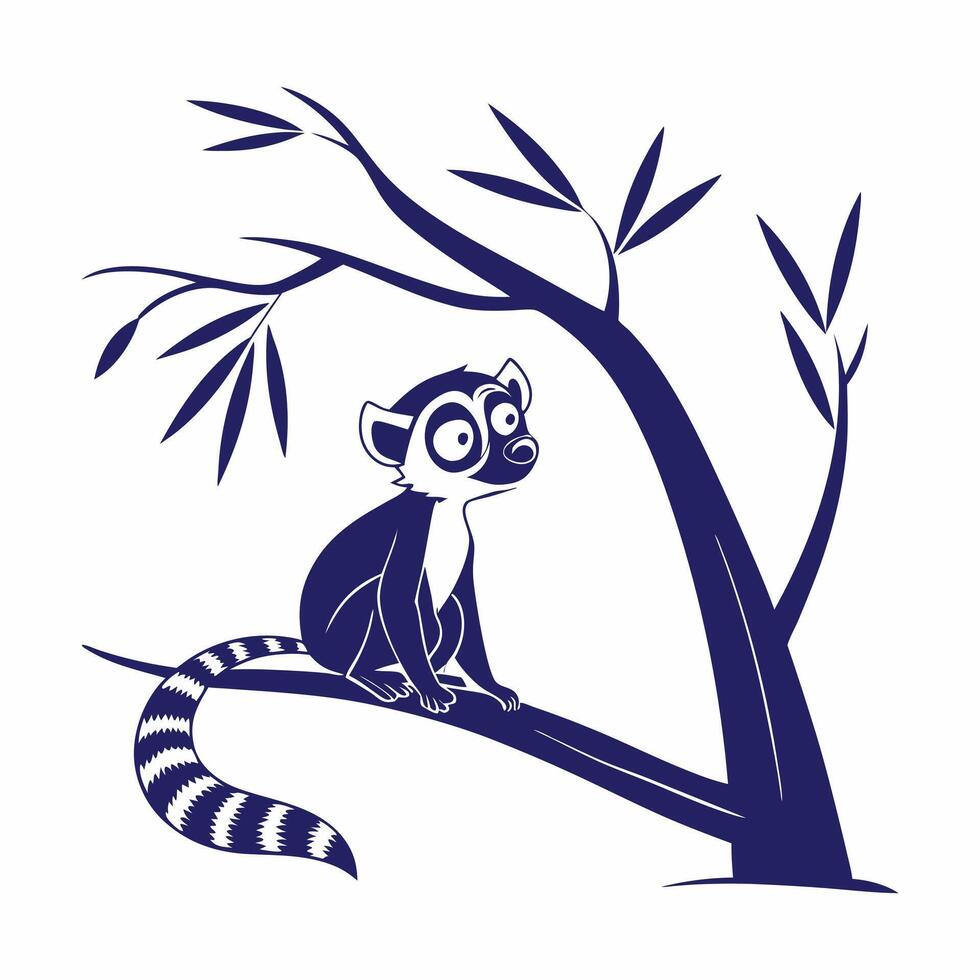 Lemur climb on tree branch vector