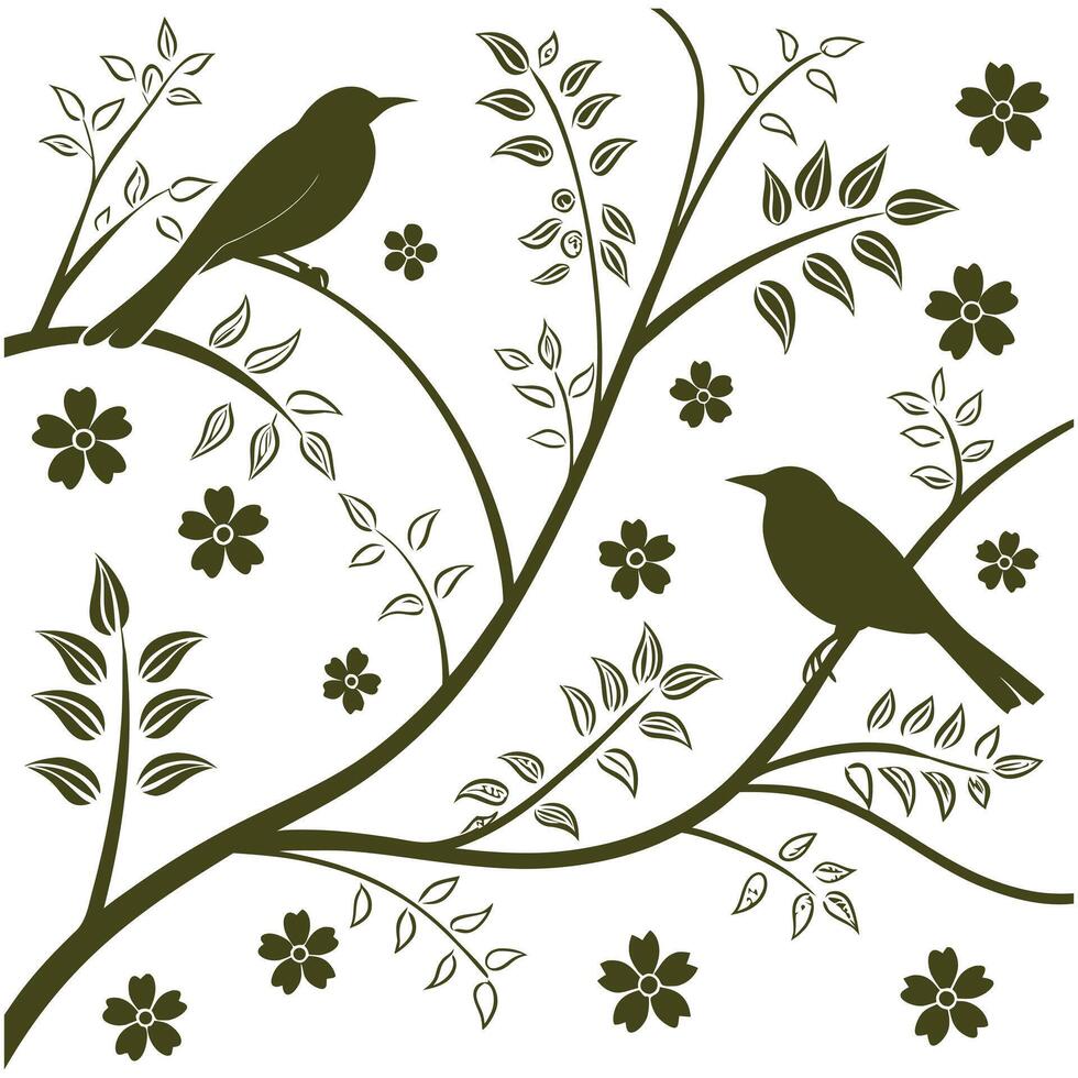 Birds on a tree branch Silhouette vector