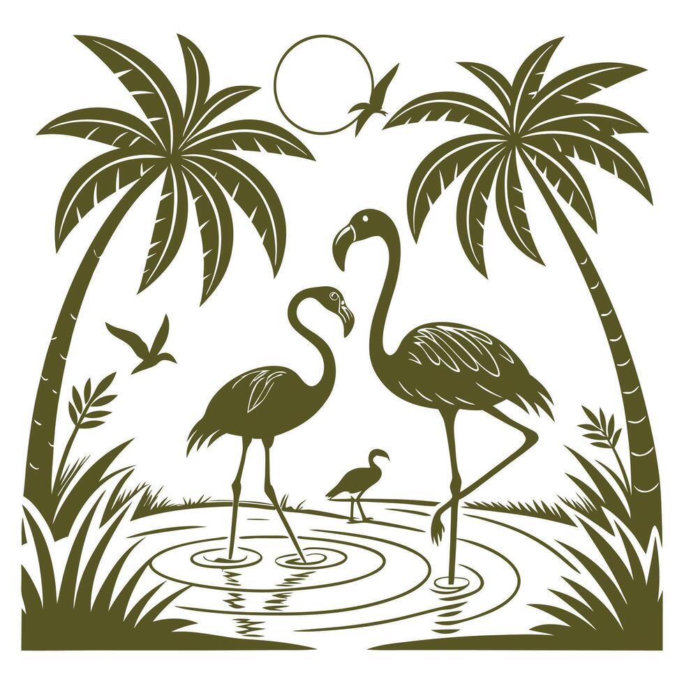 two flamingos are depicted vector