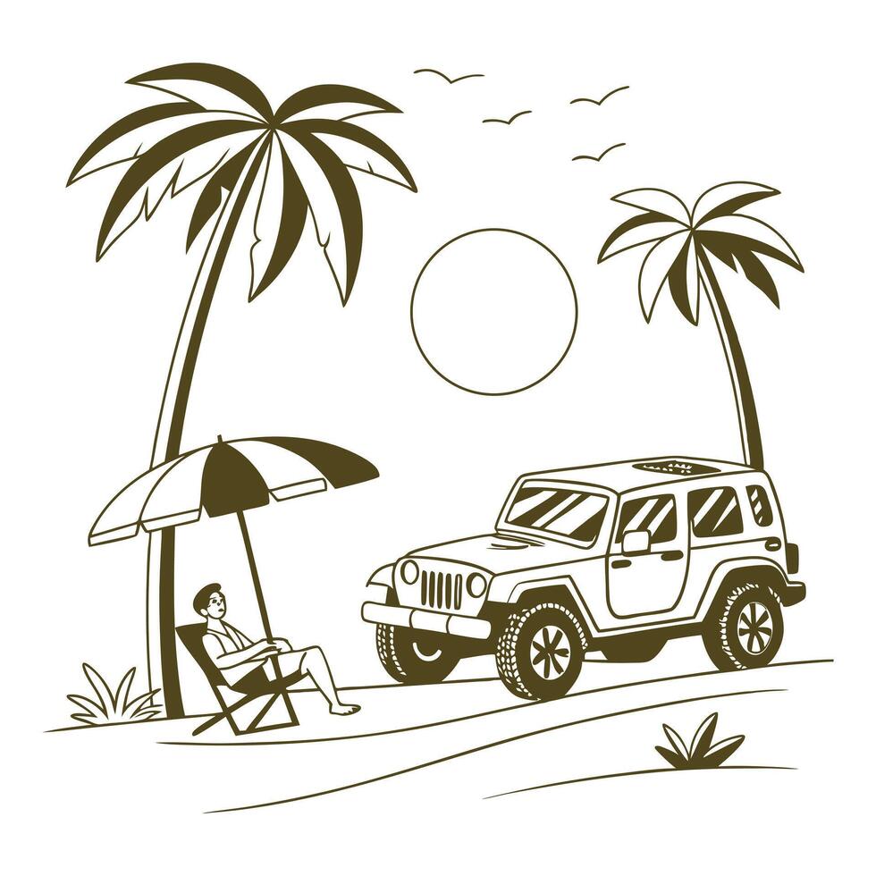 Escape to Paradise Enjoy the Perfect Beach Day with Our Stylish Camper Van vector