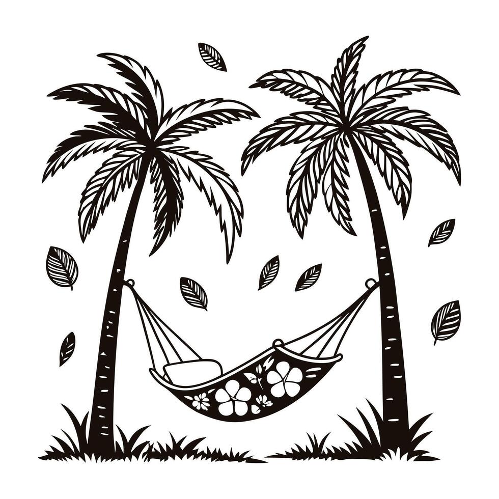 Relax hammock silhouette illustration on a white background vector