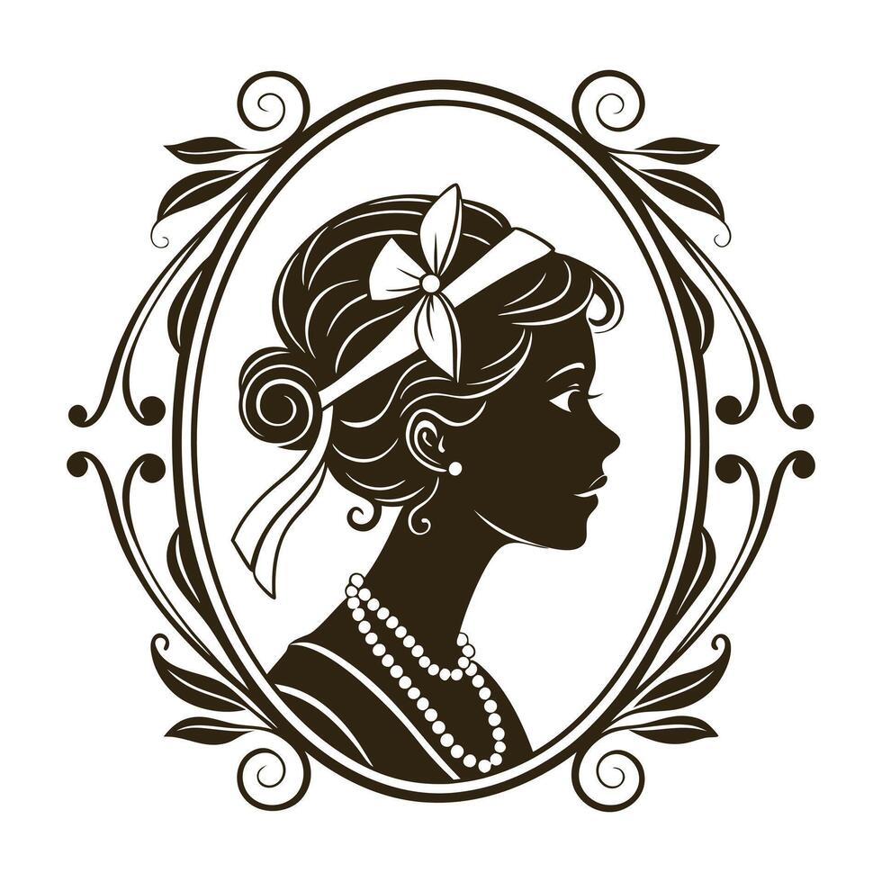Vintage Blossom Beauty Floral Border Logo Noir Floral Muse Womans Face vector