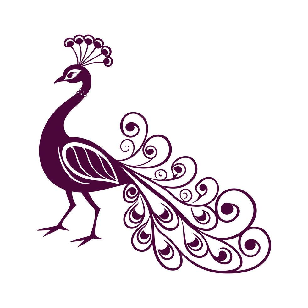 Peacock silhouette in bohemian boho nature illustration vector