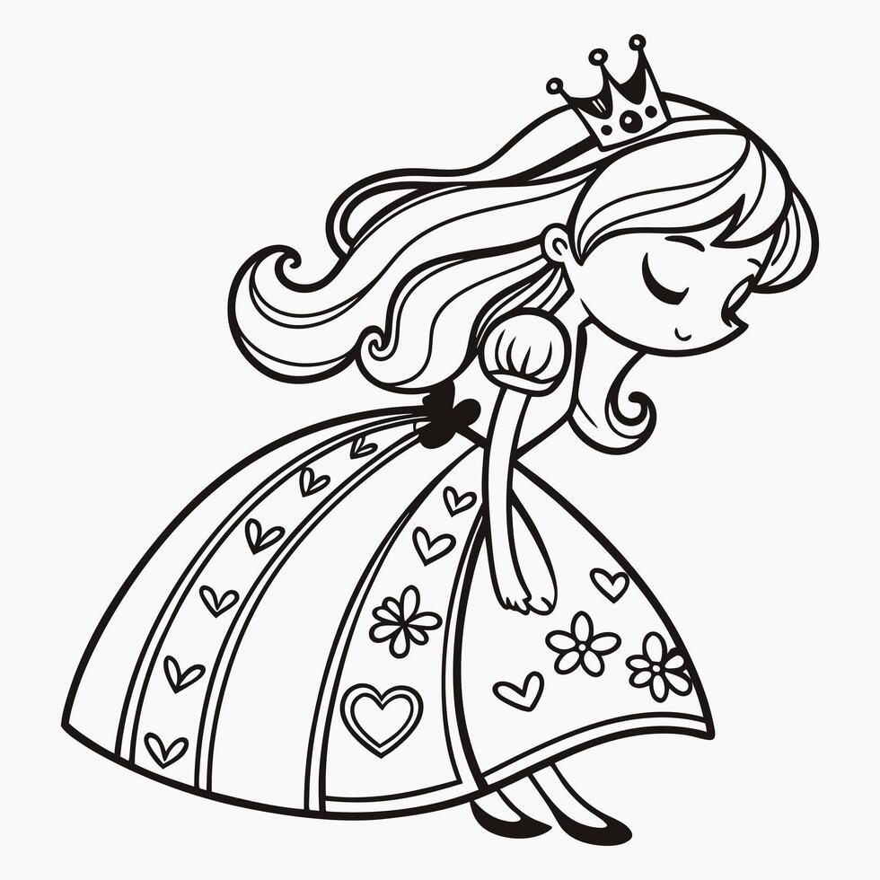 Cute Girl Cartoon Character in Fancy Cocktail Party Dress vector