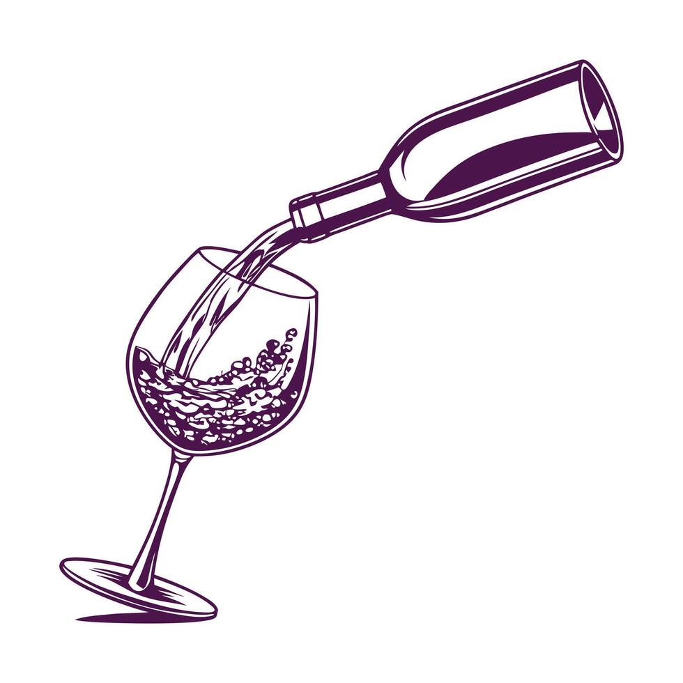 Sketch of red wine poured from bottle into glass vector