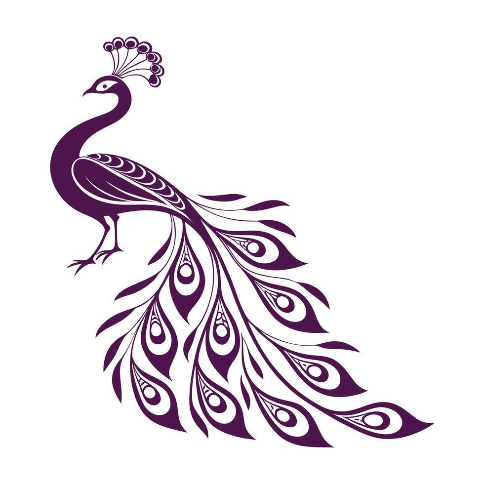 Hand drawn peacock silhouette vector