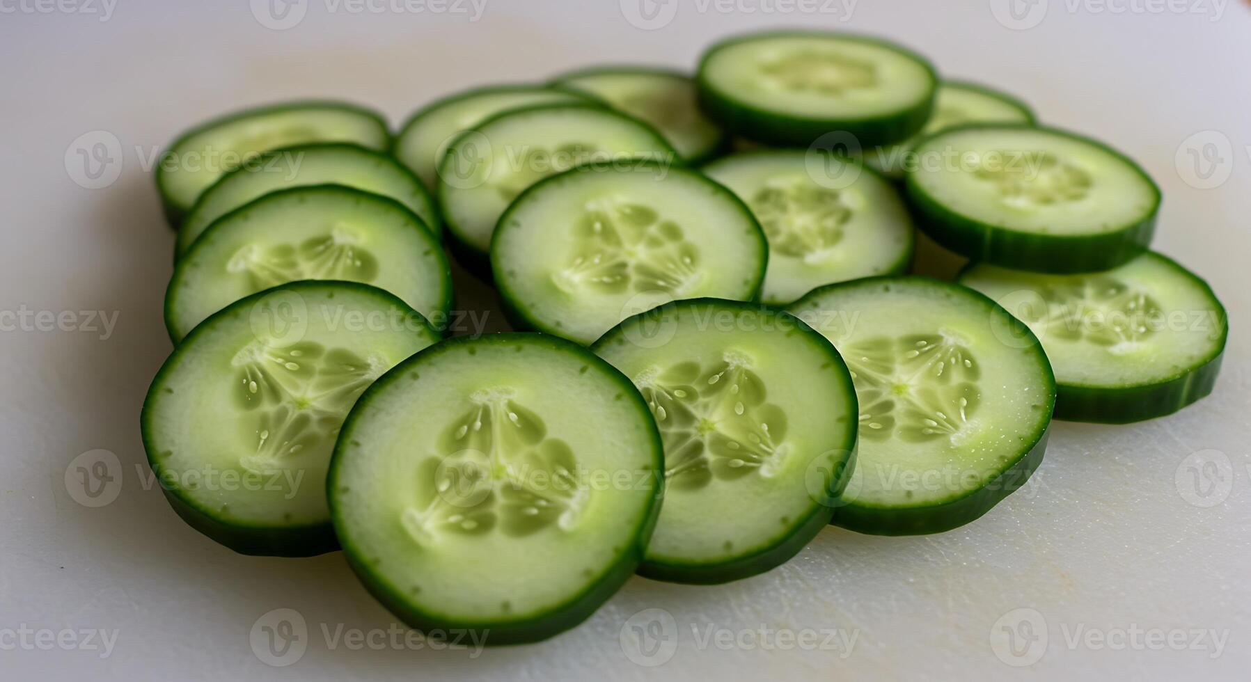 Cucumber Slices Freshly Cut on Cutting Board - Healthy Food Preparation photo