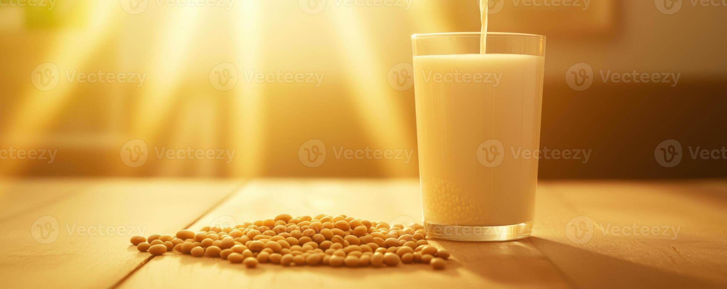Glowing Golden Soy Milk Being Poured Into Glass photo